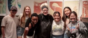 students with artist, Ellen Carey