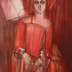 a red painting of Elizabeth I by artist Grace Hartigan