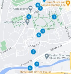 map of Lafayette College Sculpture walk